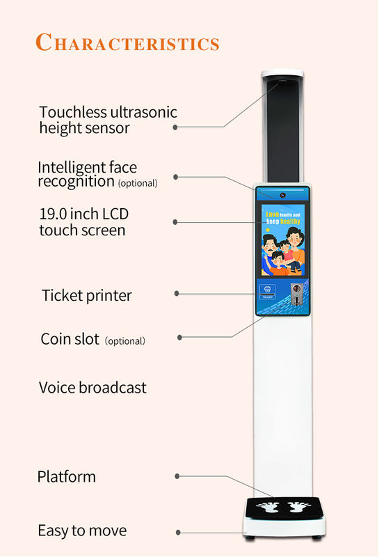 Hd Lcd Screen Ultrasonic Height And Weight Machine RS232 Interface